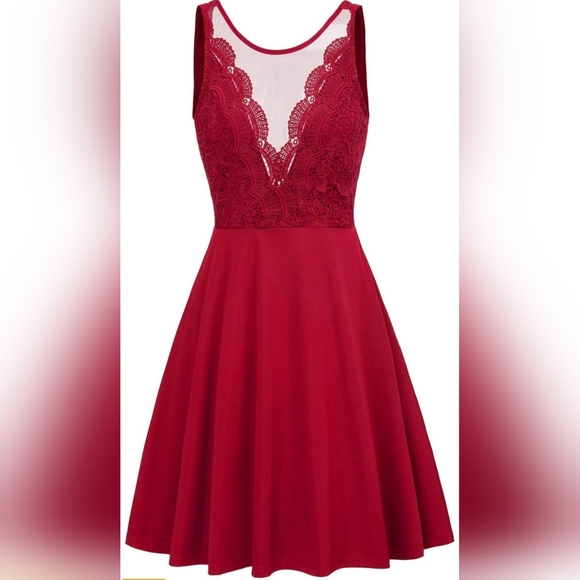 GRACE KARIN Women Red Sleeveless Lace V-Neck A Line Party Dress, NWT, Size S - Picture 1 of 9